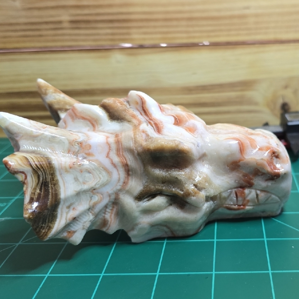 Hand-Carved Amber Calcite Dragon Skull